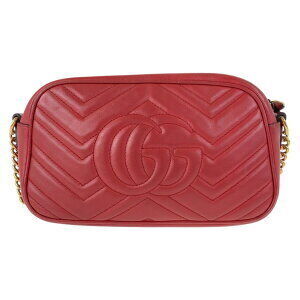 Gucci bag red shoulder leather Marmont GG chain
